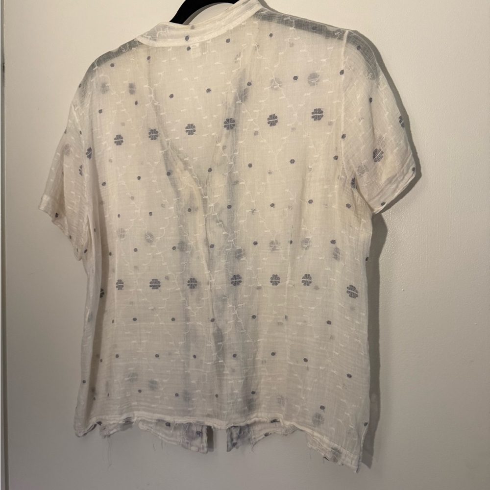 Elegant White and Blue Women's Blouse